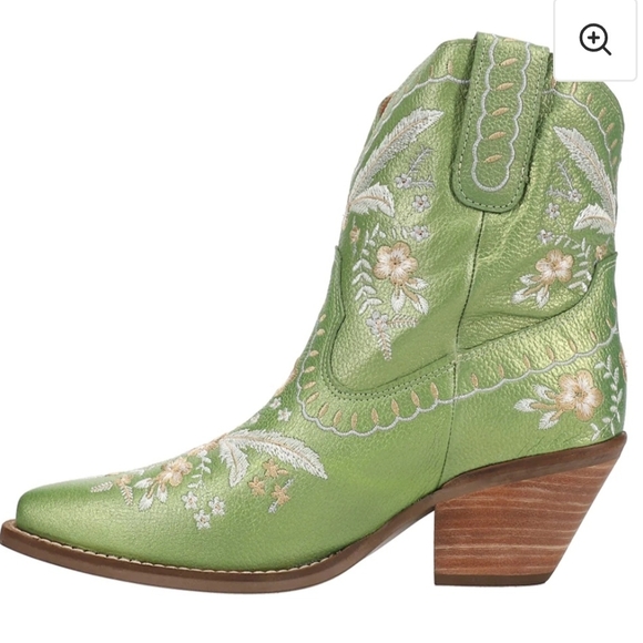 Dingo Green Metallic Embriodered Floral Heeled Boots - Picture 15 of 16